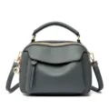 Stylish grey leather crossbody shoulder bag for women with top handle and golden hardware. - Grey Green