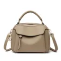 Stylish khaki pebble leather top handle crossbody bag with multi-functional front pocket. - Khaki