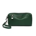 Dark green genuine leather women clutch bag, stylish top layer cowhide phone wallet with strap. - Green