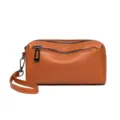 Brown Genuine Leather Women Handbag Multi-Zipper Wristlet Wallet Casual Phone Bag - Brown