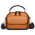 Stylish women's PU leather crossbody shoulder bag with top handle and multi-layer design. - Yellow