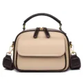 Minimalist leather crossbody bag for women with top handle, multi-layer design, elegant beige. - Apricot