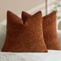 Soft textured chenille throw pillow cover, cozy rust brown cushion case detail view. - Caramel color