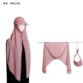 High quality solid color chiffon sun protection hat hood and empty top hat set, mauve color. - #5 Mauve