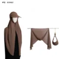 Khaki chiffon hijab cap hood with empty top sun hat two-piece set for daily wear. - #8 Khaki