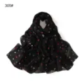 Zwarte chiffon sjaal met kleurrijke stippenprint, elegant lang design voor vrouwen. - Kleurrijke Stippen Zwart (305#)