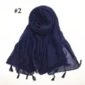 Dunkelblaue einfarbige leichte Voile Schal Damen Tuch mit Quasten atmungsaktive Stola - Dunkelblau