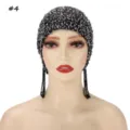 Black mesh beaded cap with tassels, detailed view of sequin embroidery and hanging bead chains. - 4#