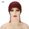 Red beaded mesh fringe cap detail, elastic stretch turban hat, stylish headwear accessory. - 5#
