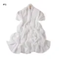 Detailed view of the white shimmering chiffon scarf, fine pleats texture and soft feel. - Creamy White
