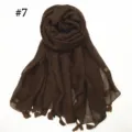 Einfarbiger, atmungsaktiver dünner Voile-Schal mit Fransen, eleganter brauner Hijab-Damen-Schal. - Braun