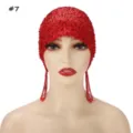 Red beaded net mesh cap with tassel fringe, luxury elastic bonnet for women accessory. - 7#