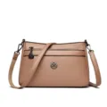 Classic women's shoulder crossbody bag, PU leather large capacity mom bag, stylish casual design. - Khaki