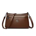 Brown leather shoulder bag for women, stylish crossbody bag with multiple compartments. - Yellow Brown
