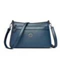 Blue leather shoulder bag for women, multi-compartment casual crossbody bag with zipper. - Blue