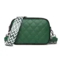 Green quilted leather crossbody bag with wide strap for women stylish daily casual handbag - Green