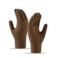Braune Winter Strickhandschuhe für Herren, thermische warme Touchscreen Handschuhe zum Radfahren. - Einheitsgröße / Braun-Gelb ohne Etikett