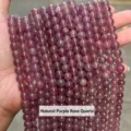 Fili di perle di cristallo viola naturale, perle rotonde in pietra preziosa per gioielli fai da te. - 10mm circa 37 pezzi / Quarzo Rosa Viola Naturale (Madagascar)