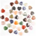 Assorted natural crystal heart gemstones, 20mm polished healing stones for decor and jewelry. - Natural Materials Mixed Colors