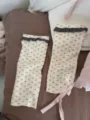 Cozy floral stirrup socks for women, sweet lace trim autumn winter footless leggings. - One Size / Off White