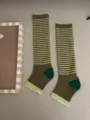 Retro striped long socks for women, vintage color block knee high socks, comfortable cotton hosiery - One Size / Olive Green