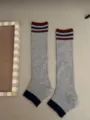 Grey retro striped over-the-knee socks for women, stylish vintage casual long socks. - One Size / Light Gray