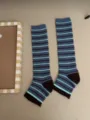 Striped stirrup socks women vintage colorblock long socks combed cotton fall winter - One Size / Blue