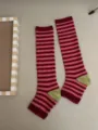 Striped knee-high socks for women, retro color-block design with comfortable knitted fabric. - One Size / Red and Pink Striped