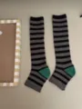 Black Grey Striped Long Socks with Green Heel Retro Casual Knit Hosiery Variant SKU - One Size / Dark Gray and Black Striped