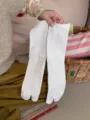 Comfortable white split-toe socks for women, solid color casual tabi crew socks daily. - One Size / White