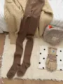 Cozy brown ribbed knit tights for women, thick warm winter pantyhose, soft comfortable solid color - Caramel color