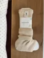 Beige chunky knit wool slouch socks, stylish ribbed mid-calf winter warm leg warmers. - One Size / Cheese Yellow