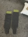 Grey striped stirrup socks for women, green cuff knit footless hosiery fall winter. - One Size / Smoke