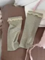 Green floral lace leg warmers sweet cute stirrup socks autumn winter cozy vintage apparel accessories - One Size / Light Green