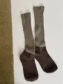 Chaussettes longues côtelées bicolores pour femmes rétro vintage tricot hiver chaud - Taille unique / Vert Mousse