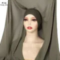 Solid color silky thick chiffon hijab with built-in magnetic buckle matching undercap. - #16 Olive Green / 180cm