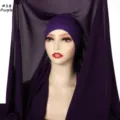 Solid color high quality silk chiffon hijab scarf with matching undercap detail view - #18 Dark Purple / 180cm