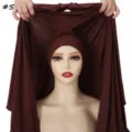 Detailed view showing the soft drape and texture of solid color cotton hijab cap. - Dark Coffee (#5)