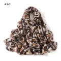 Geometric print scarf detail, soft brown and white color block shawl, trendy abstract pattern. - Style #10