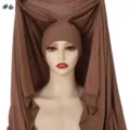 Solid color mercerized cotton long scarf-tube cap integrated simple pullover hijab for daily wear - Brown (#6)