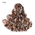 Geometric print long scarf detail view, trendy brown and white color block design. - Style 12