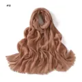Solid color pleated tassel edge women scarf detail, versatile and breathable fashion shawl. - Khaki