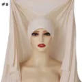 Solid color mercerized cotton integrated pullover cap and long scarf, breathable and elastic. - Light Beige (#8)