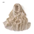 Solid color pleated fringed women scarf lightweight breathable wrap shawl style - Beige