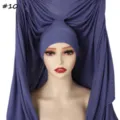 Solid color mercerized cotton jersey hijab cap integrated long scarf for women daily wear - Purple (#10)