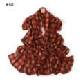 Women red plaid chiffon long scarf stylish vintage shawl breathable sun protection neck wrap - Red and White Retro