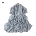 Detail view of light grey shimmering chiffon long scarf, elegant pleated texture, breathable design. - 3# Glacial Blue