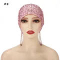 Pink beaded mesh cap with tassel design, stylish and comfortable headwear for women. - 8#