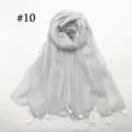 Lightweight solid grey voile scarf with delicate tassels, breathable women hijab and shawl. - Light Gray