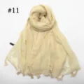 Beige voile scarf with tassel fringe, lightweight breathable modal shawl for women daily wear. - Beige